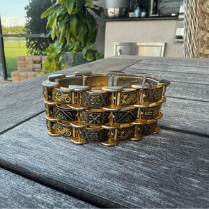 Vintage Damascene Metal Linked Cuff